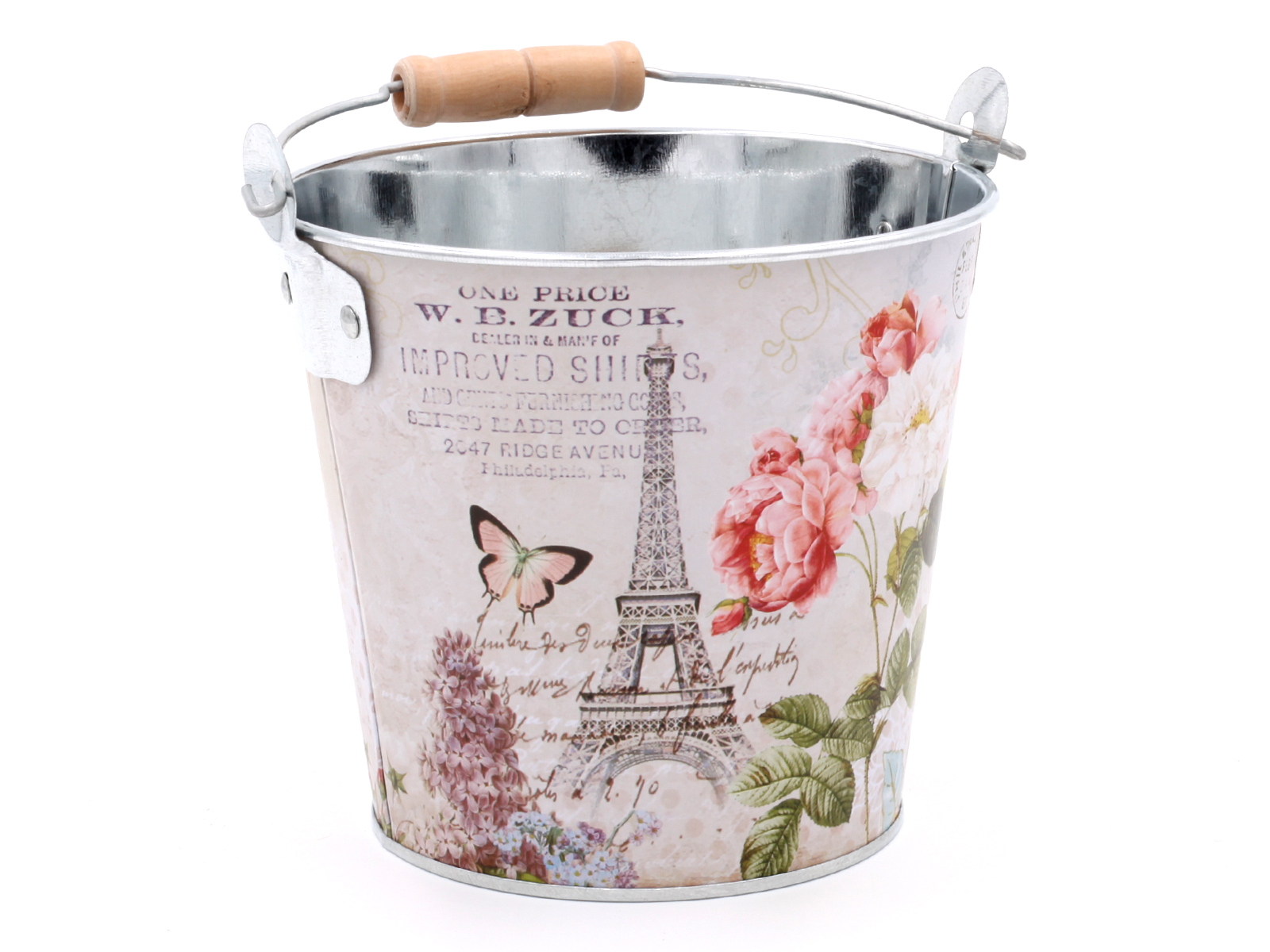 Metalleimer-Paris D=13cm - Deko oder als Blumentopf Höhe 11,5cm (oh.Blumen)